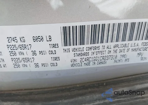 2012 Chrysler Town & Country Limited z USA, uszkodzony, nr VIN 2C4RC1GG1CR237310